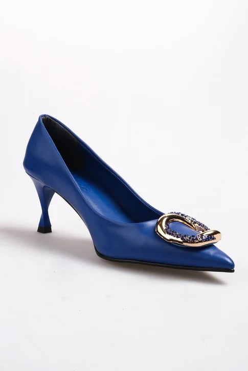 Saks Blue Color Buckle Stiletto