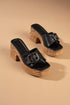 Black Leather Buckle Detailed Slippers