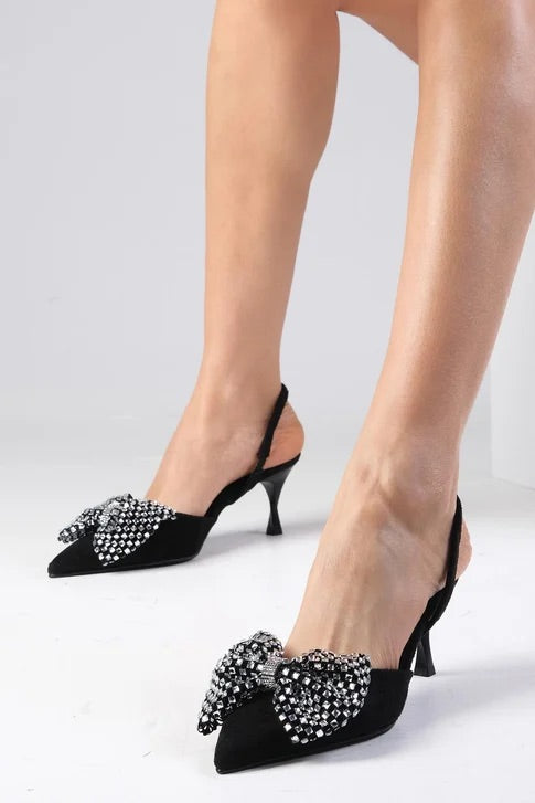 Black Color Suede Heeled Shoes