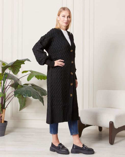 كارديغان طويل باللون الأسود
