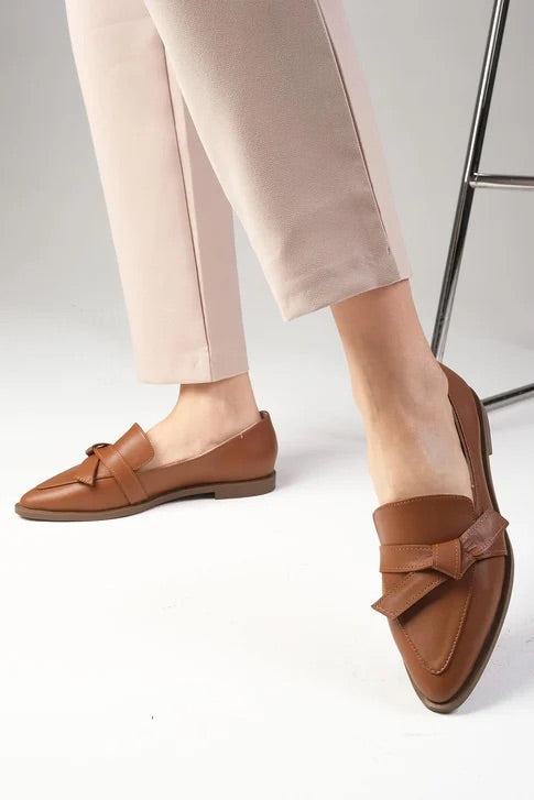 حذاء لوفر من الجلد الحقيقي بلون عسلي