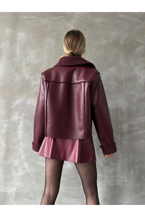 جكيت جلد لون بوردو