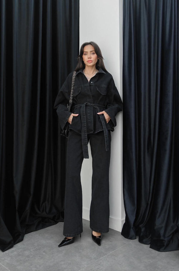 طقم جينز أسود جكيت وبنطلون