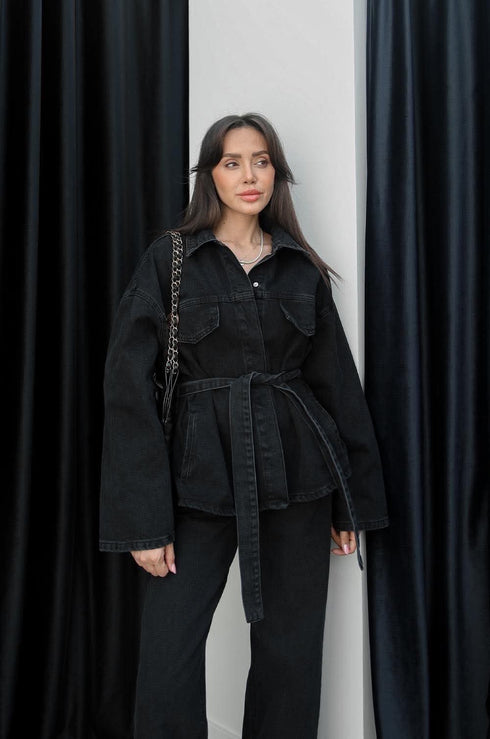 طقم جينز أسود جكيت وبنطلون