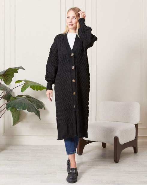 كارديغان طويل باللون الأسود