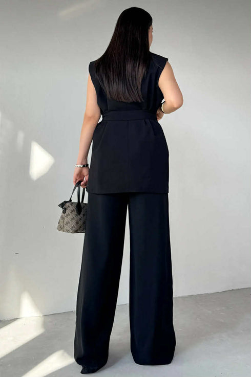 طقم ڤيست وبنطلون - أسود