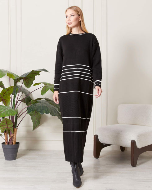 فستان تريكو مخطط لون أسود