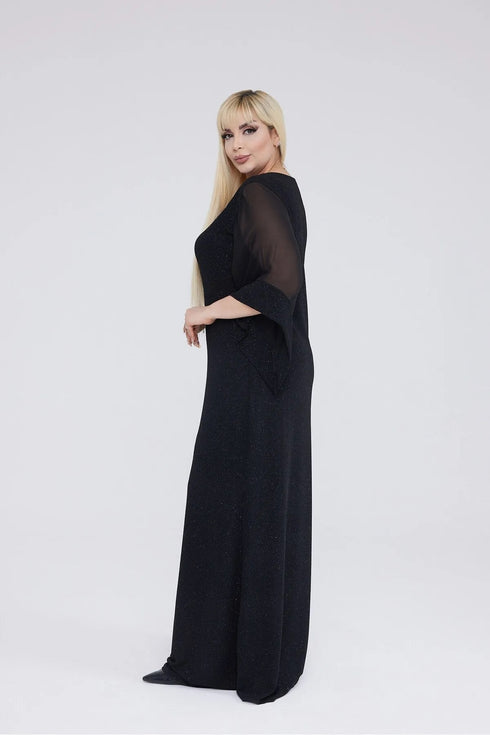 فستان سهرة نسائي أسود مقاس كبير بأكمام شيفون