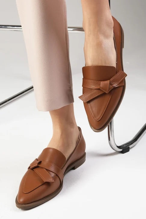 حذاء لوفر من الجلد الحقيقي بلون عسلي