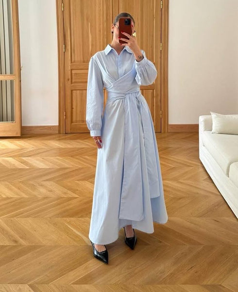 فستان نسائي طويل لون أزرق سماوي