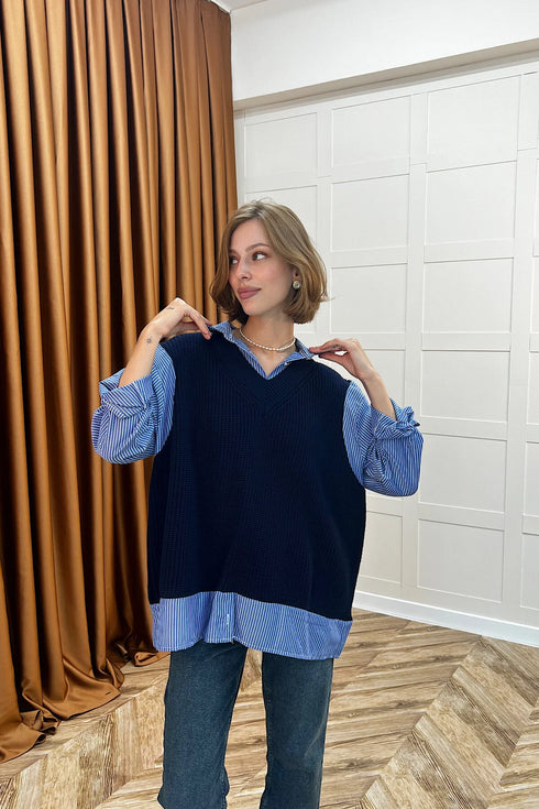 قميص مع ڤيست تريكو محبوك