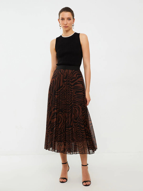 تنورة كسرات نفشة زيبرا - بني