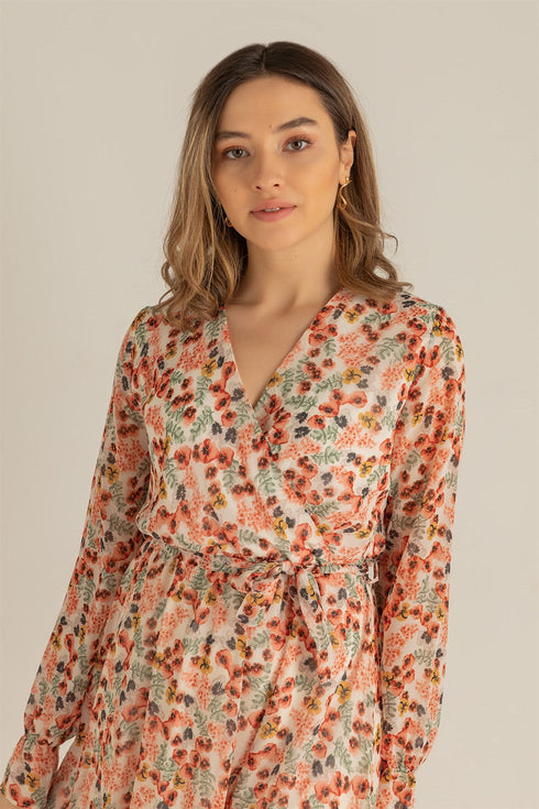 فستان ماكسي شيفون -وردي