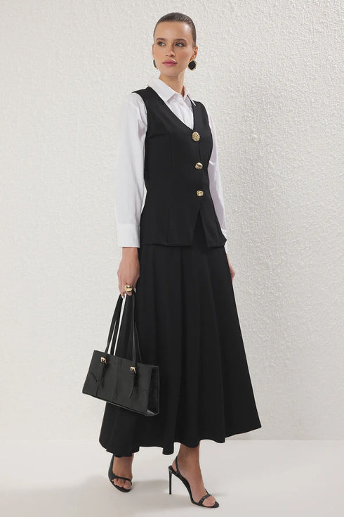 طقم قطعتين ڤيست وتنورة - أسود