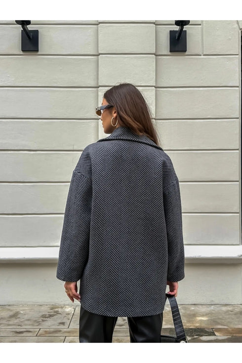 جكيت قصير مبطن لون رمادي غامق