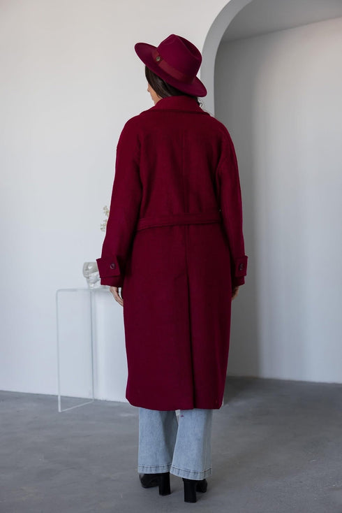 معطف جوخ طويل بأزرار - بوردو