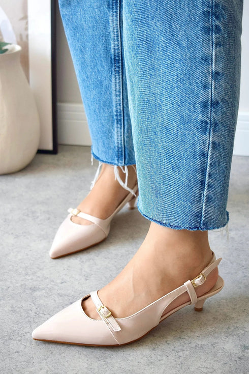 حذاء بحزام مشبك واحد - بيج