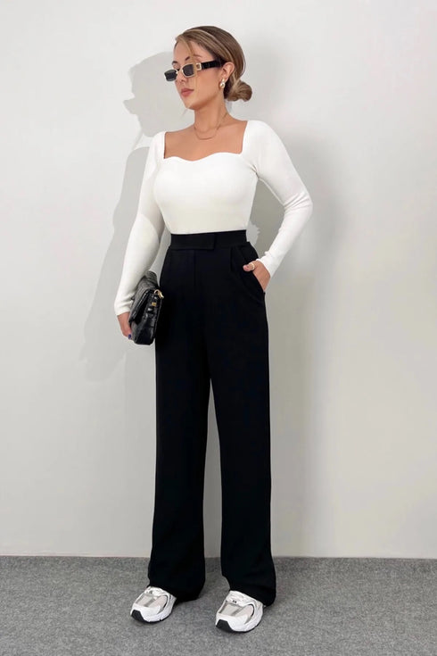 بنطلون نسائي خصر عالي - لون أسود