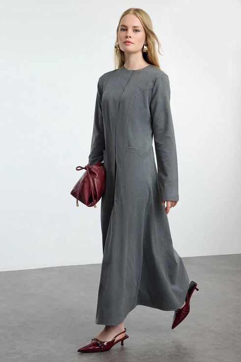 فستان طويل لون رمادي غامق