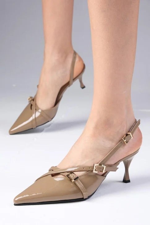 Mink Color Leather Heeled Shoes