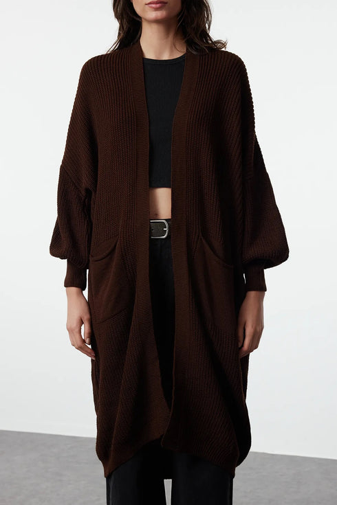 كارديغان تريكو طويل لون بني