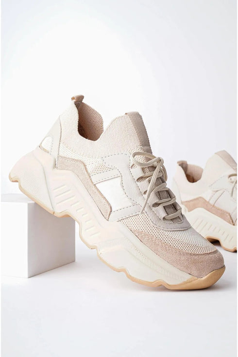 حذاء سنيكرز نسائي مريح للمشي والجري - لون بيج