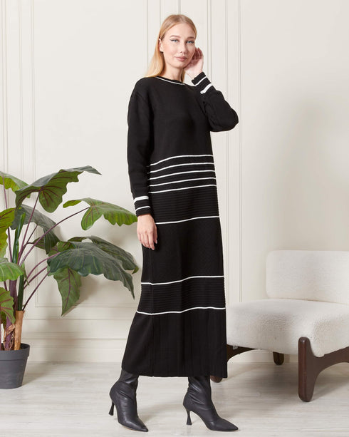 فستان تريكو مخطط لون أسود