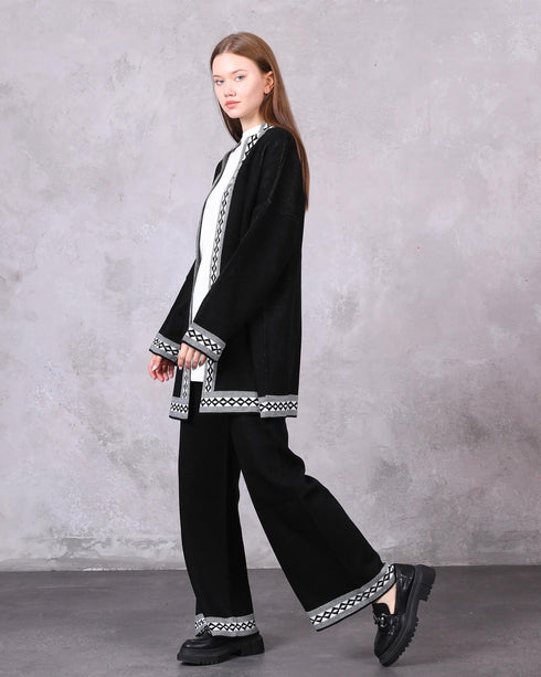 Black 3-Piece Patterned Knitwear Set