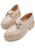 Women's Loafer Shoes- Beige Gold Buckle