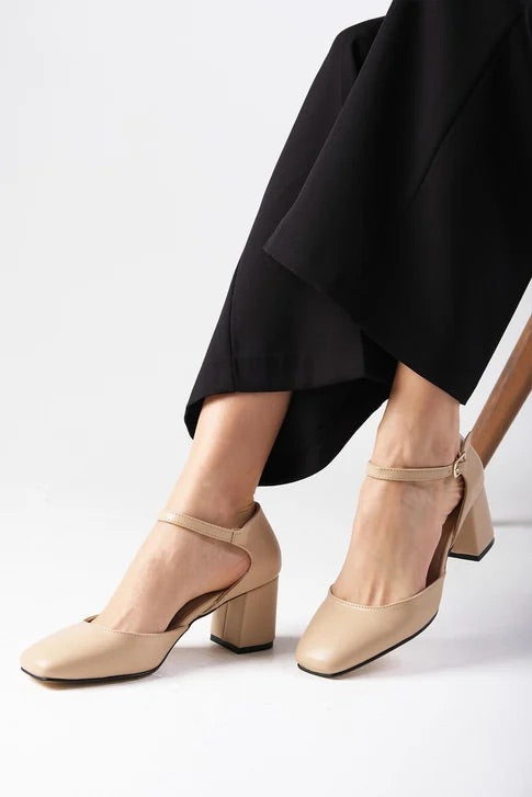Nude Colored Blunt Toe Heeled Shoes