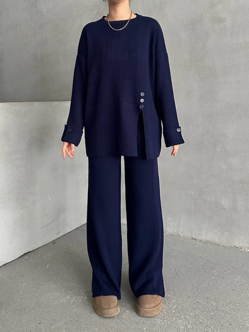 طقم صوف ناعم - كحلي