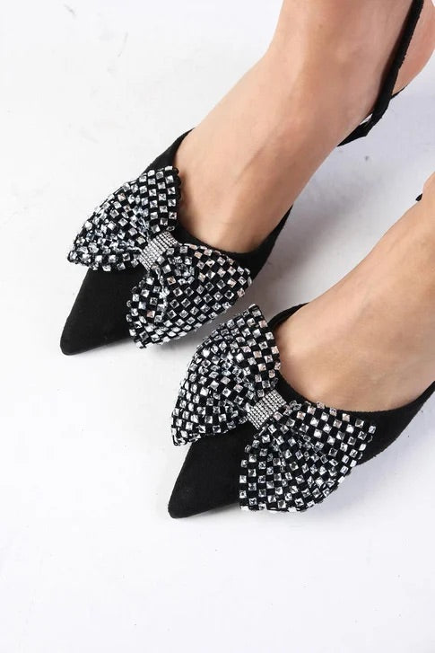 Black Color Suede Heeled Shoes