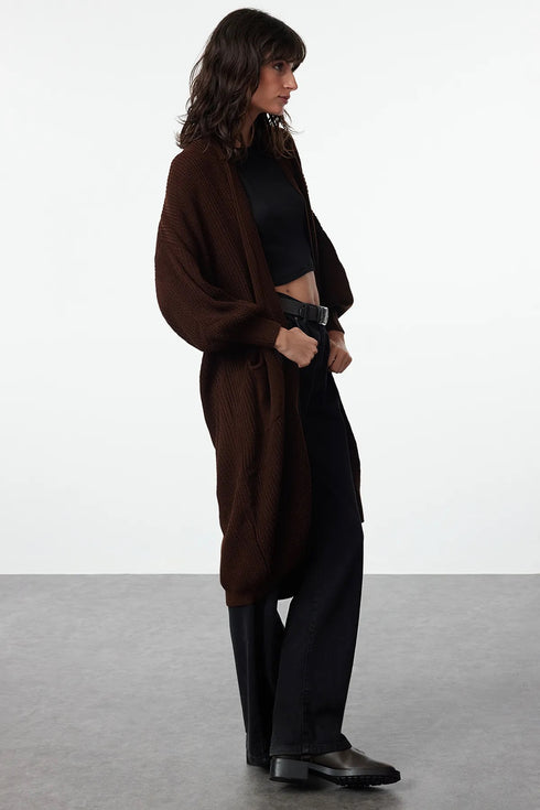 كارديغان تريكو طويل لون بني