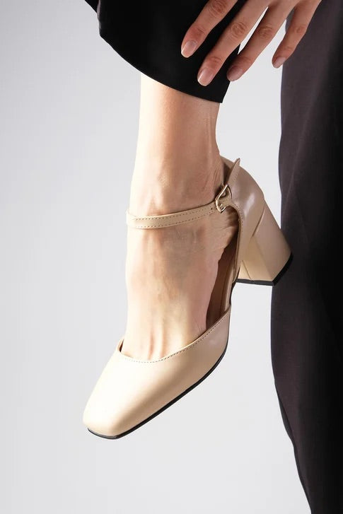 Nude Colored Blunt Toe Heeled Shoes