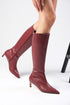 جزمة طويلة بكعب قصير - لون بوردو