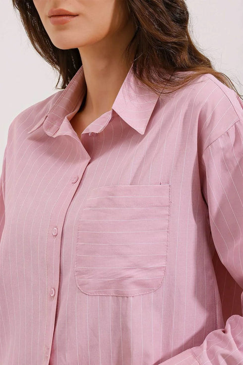 قميص مخطط اوفر سايز - وردي