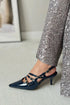 Three-Striped Buckle Navy Blue Leather Heels