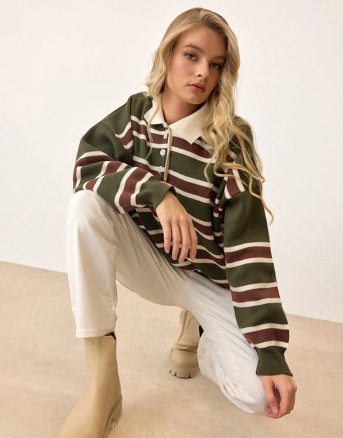 كنزة تريكو مخططة بولو