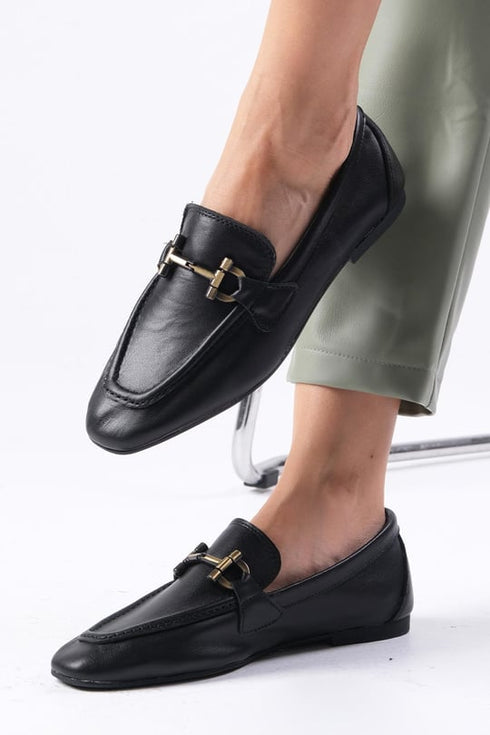 حذاء لوفر جلد حقيقي لون أسود