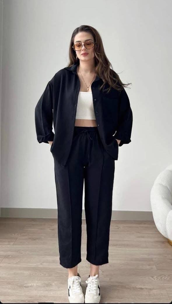 طقم كاجوال من قطعتين باللون الأسود