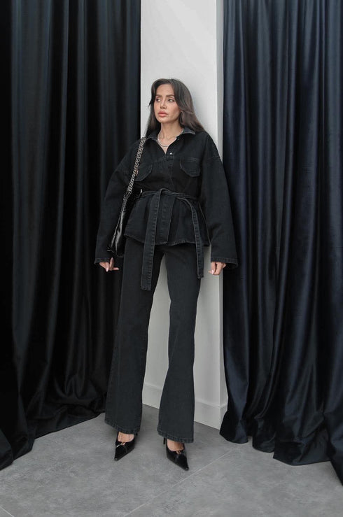 طقم جينز أسود جكيت وبنطلون