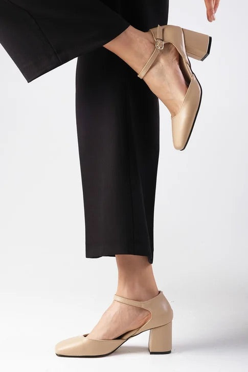 Nude Colored Blunt Toe Heeled Shoes