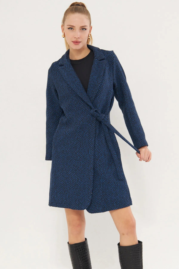 معطف نسائي مخطط لون أزرق