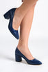Navy Blue Leather Pointed Toe Low Heel