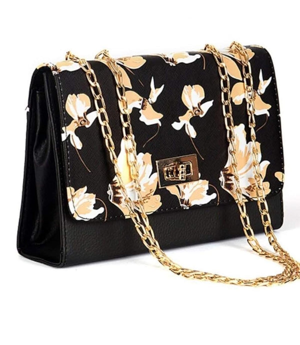 حقيبة بنقشة زهور لون أسود