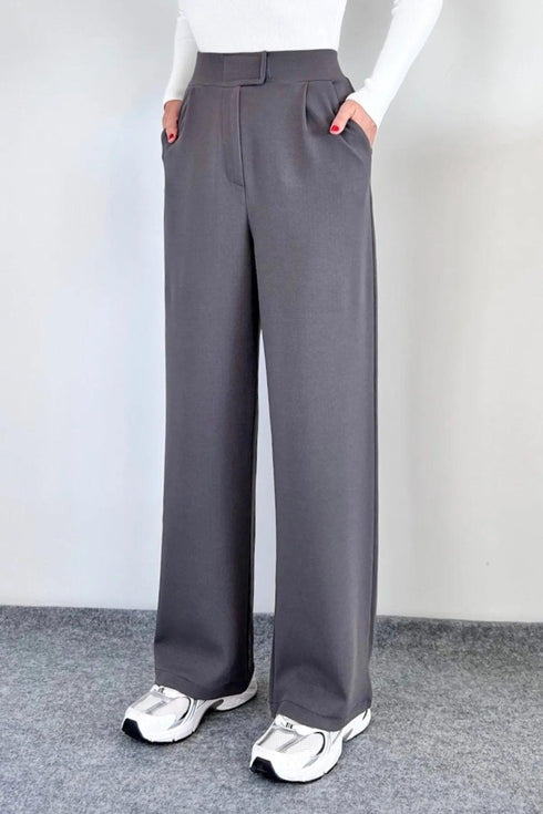 بنطلون نسائي خصر عالي - لون رمادي