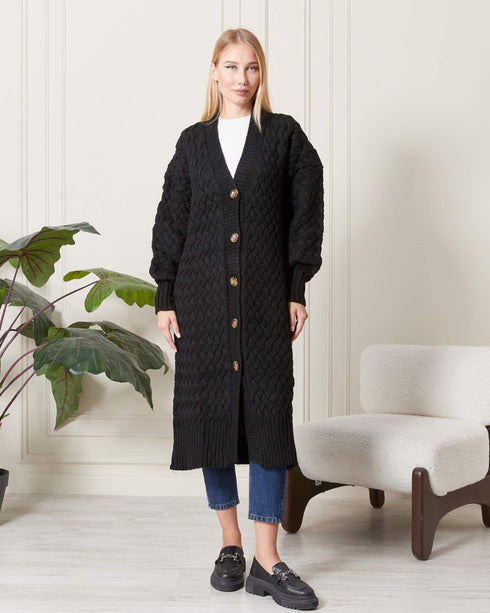 كارديغان طويل باللون الأسود