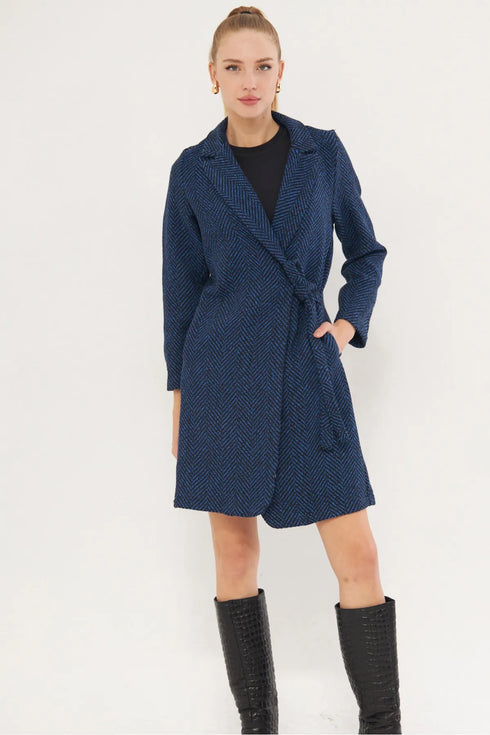 معطف نسائي مخطط لون أزرق