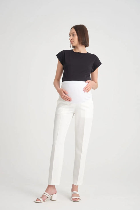 بنطلون قماش للحوامل باللون الأبيض