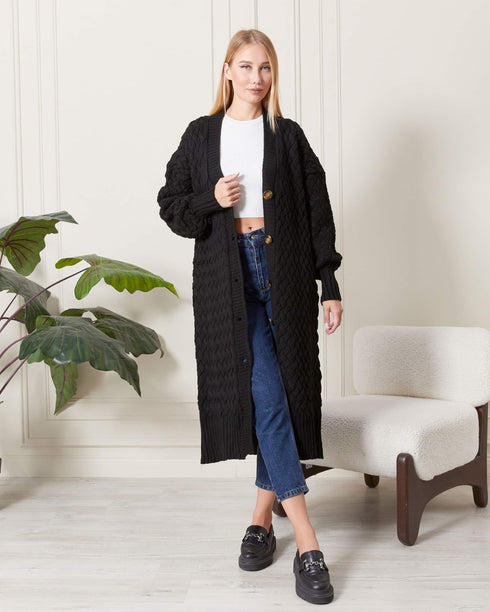 كارديغان طويل باللون الأسود
